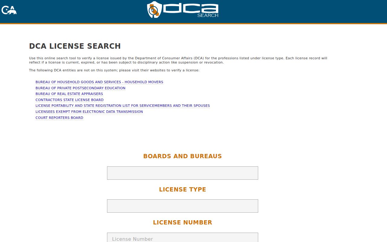 Rancho Cordova residents directory view of California professional license search